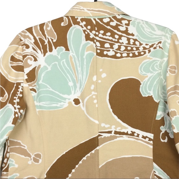 Vintage Linda Allard Ellen Tracy Blazer Button Up Tan Brown & Teal Women’s 14 - Picture 5 of 14